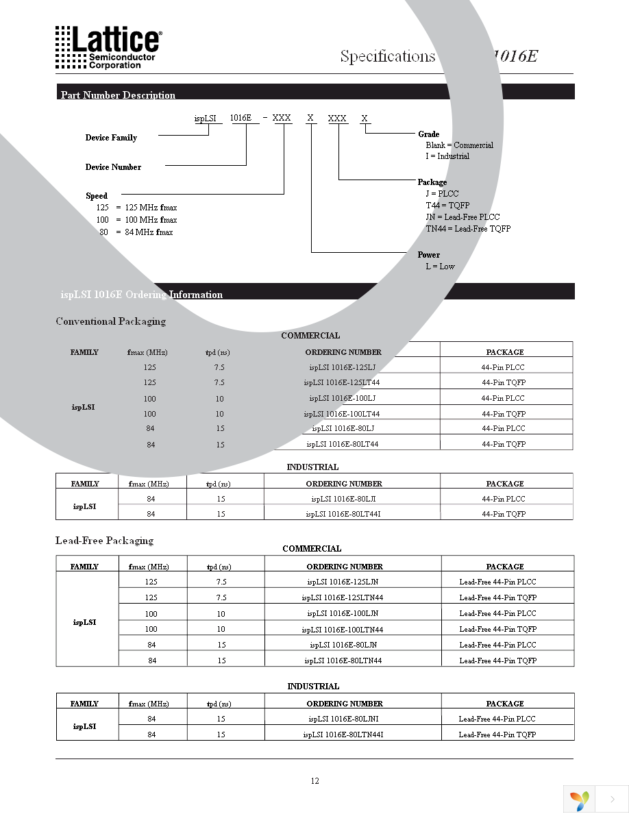 ISPLSI 1016E-80LTN44I Page 12